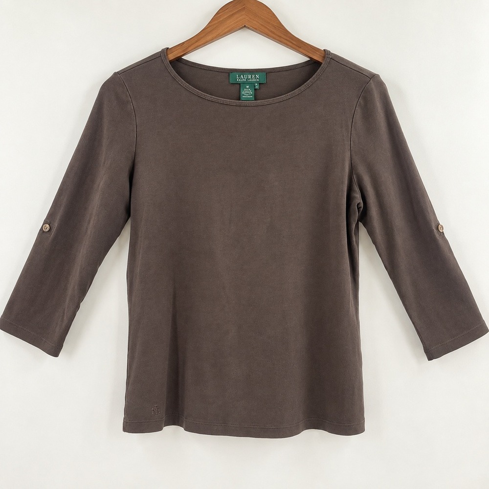 Lauren Ralph Lauren Quiet Luxury Roll Tab Top Womens Medium Earthy Minimalist